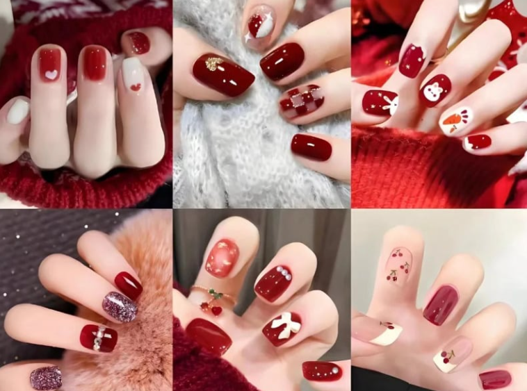 TOP 20+ Mẫu Nail Đỏ Trắng Đẹp Mê Mẩn Cho Nàng Thêm Xinh 6 Bộ sưu tập móng tay đỏ với họa tiết trang trí đa dạng và sáng tạo trong nhiều phong cách khác nhau.