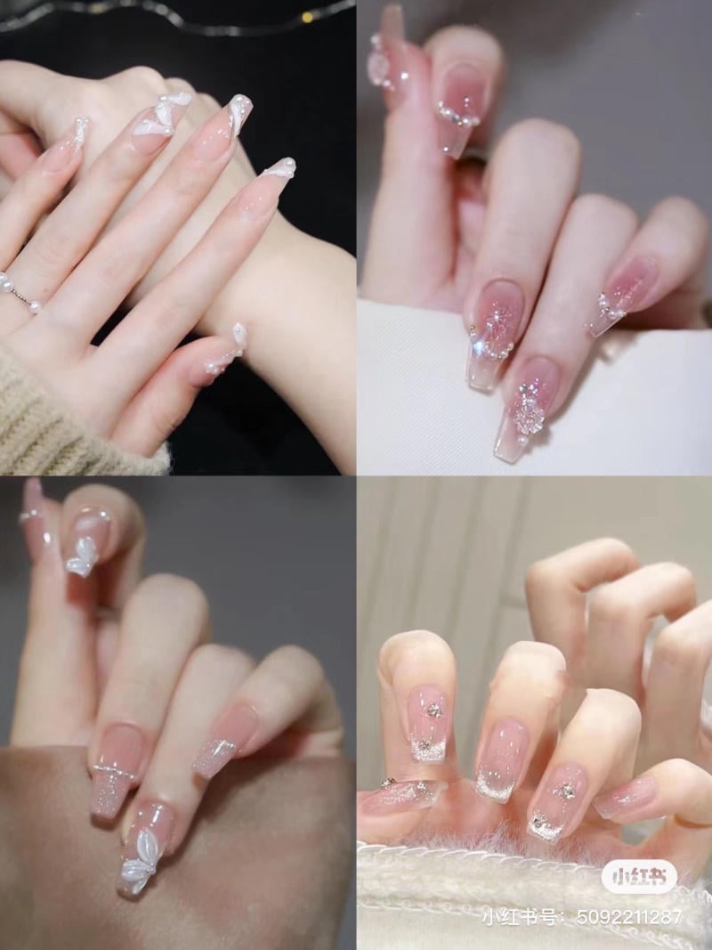 Bộ sưu tập móng tay đẹp với họa tiết trang trí và màu sắc tinh tế, tạo phong cách thanh lịch và sang trọng.
