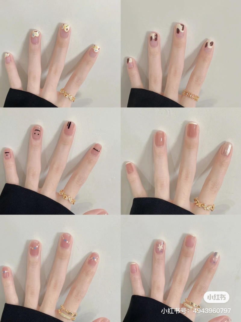 mau-nail-don-gian-cardina__135__16f7e75f25fe491cbcdd21211b63b575 Bộ sưu tập hình ảnh với các mẫu móng tay khác nhau, mỗi mẫu có họa tiết và màu sắc riêng biệt.