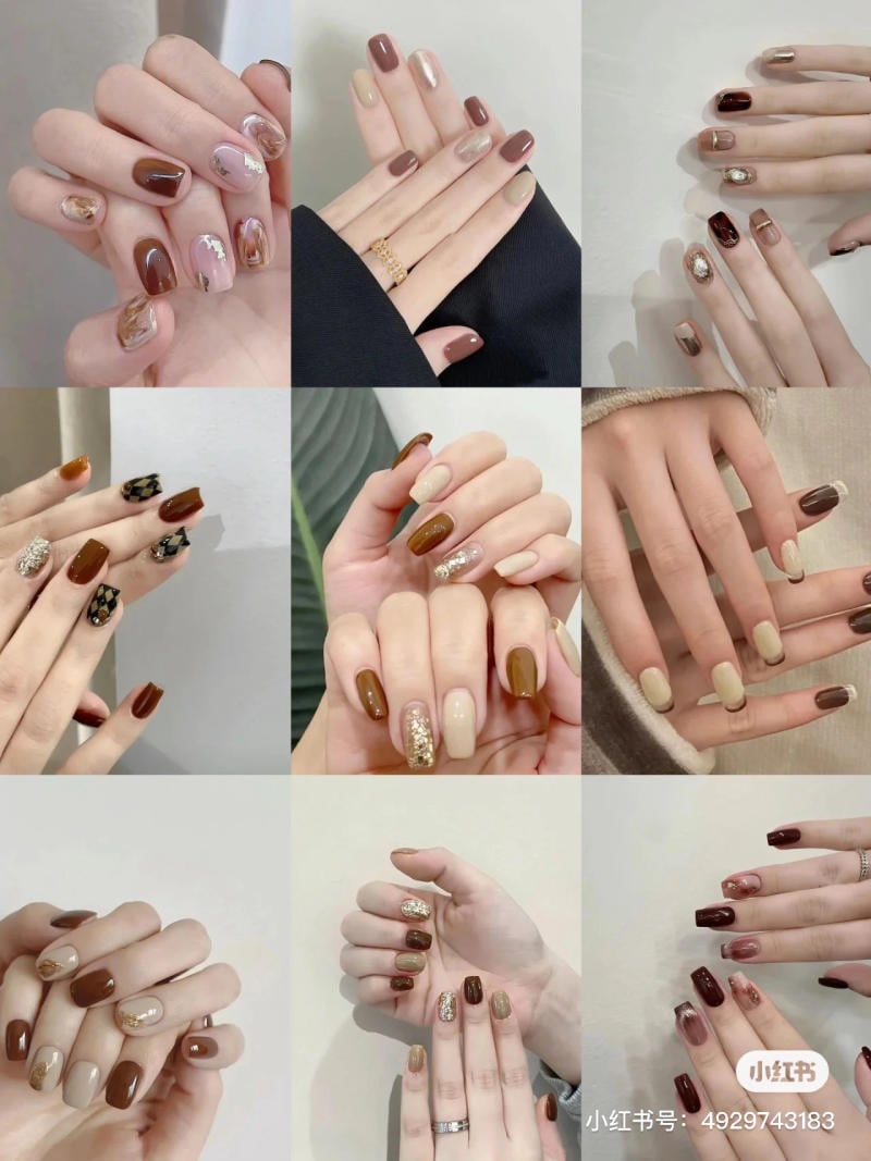 mau-nail-don-gian-cardina__14__1eed9becde6d4e16bd6f232c21c2570c Bộ sưu tập móng tay màu nâu và be với họa tiết đa dạng và trang trí ánh kim loại lấp lánh.