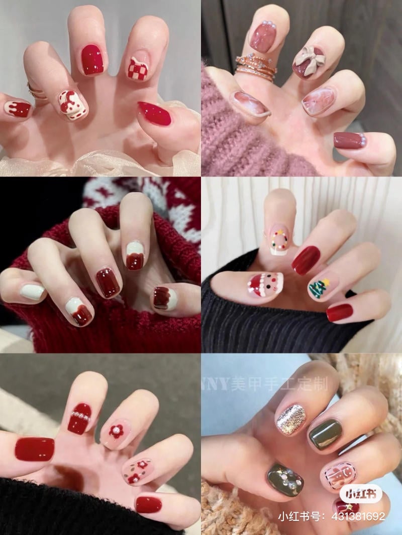 mau-nail-don-gian-cardina__35__65ca3e45e8b04242b08d7a2e930f2806 Bộ sưu tập móng tay trang trí với các mẫu và màu sắc khác nhau, chủ đề lễ hội và họa tiết sáng tạo.