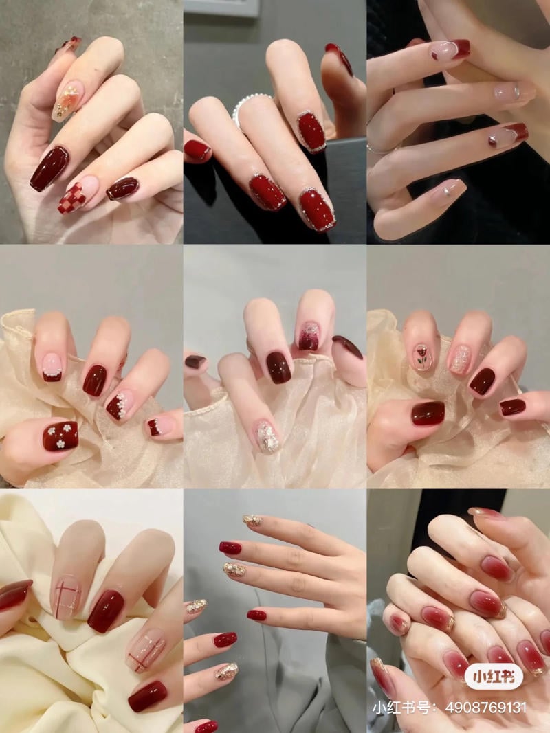mau-nail-don-gian-cardina__56__a8eab8c29f1343d09ae430a56c03d832 Bộ sưu tập 12 mẫu móng tay với nhiều màu sắc và thiết kế khác nhau, gồm các tông đỏ và họa tiết sáng tạo.