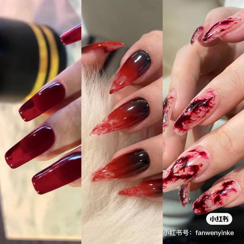 mau-nail-halloween-2023__14__40b6eb1163c4407d8197c21989eb649d Ba bộ móng tay nghệ thuật với màu đỏ và đen, thiết kế độc đáo và họa tiết sáng tạo.
