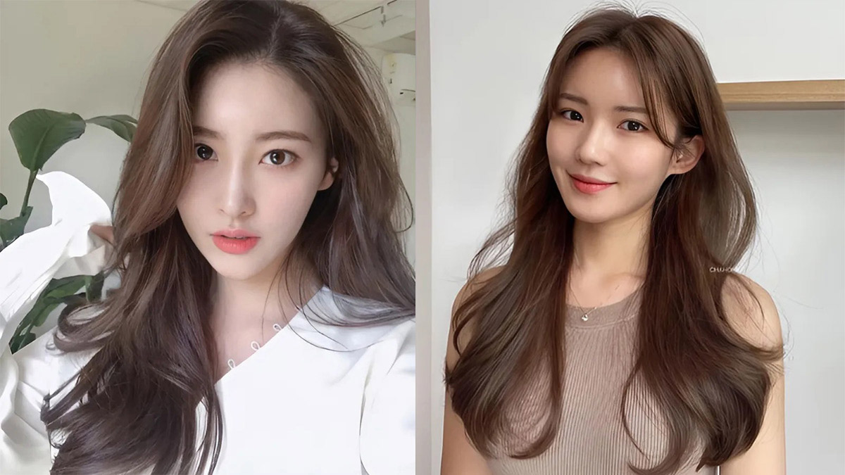 Hai người phụ nữ với mái tóc dài, màu nâu, đứng trong không gian sáng sủa với trang phục nhẹ nhàng.