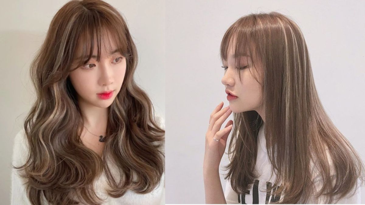 Hai người với kiểu tóc dài khác nhau, một uốn xoăn nhẹ và một thẳng, trên nền trắng.