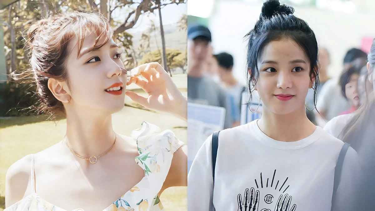 toc-jisoo-7 Hai hình ảnh của một người phụ nữ, một bên ngoài trời và một trong nhà, đều với biểu cảm vui vẻ.