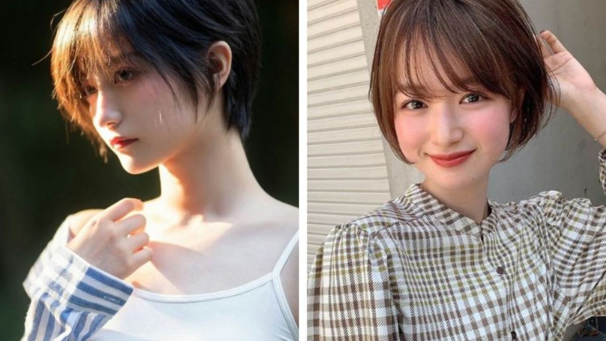 Hai người với kiểu tóc ngắn khác nhau, một người nhìn nghiêng và người kia mỉm cười trước máy ảnh.