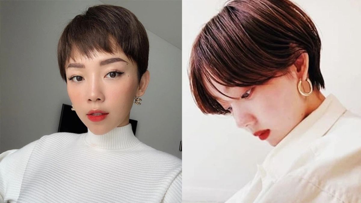 Hình ảnh hai người với kiểu tóc ngắn khác nhau, một người chụp chính diện và một người nhìn nghiêng.