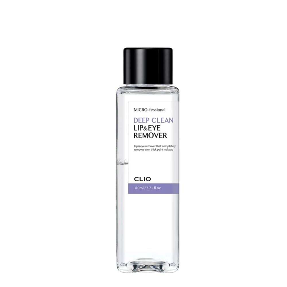 Chai tẩy trang mắt và môi, nắp đen, dung tích 110ml, nền trắng.