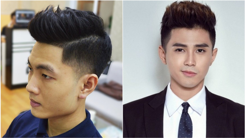 Người đàn ông với kiểu tóc undercut, hình ảnh bên trái chụp nghiêng, bên phải mặc vest và thắt cà vạt.