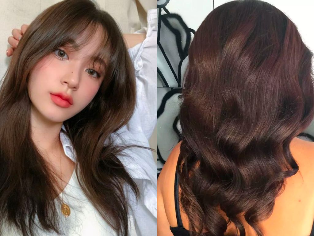 Top 20 Màu Tóc Nâu Hạt Dẻ Tự Nhiên Đẹp và Phổ Biến Nhất 4 Hình ảnh một người với tóc dài màu nâu, một phần tóc thẳng, phần còn lại uốn xoăn nhẹ.