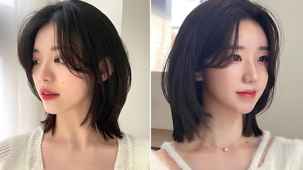 Hai người với tóc ngắn màu đen, nhìn nghiêng, mặc áo sáng màu, ánh sáng tự nhiên từ cửa sổ.