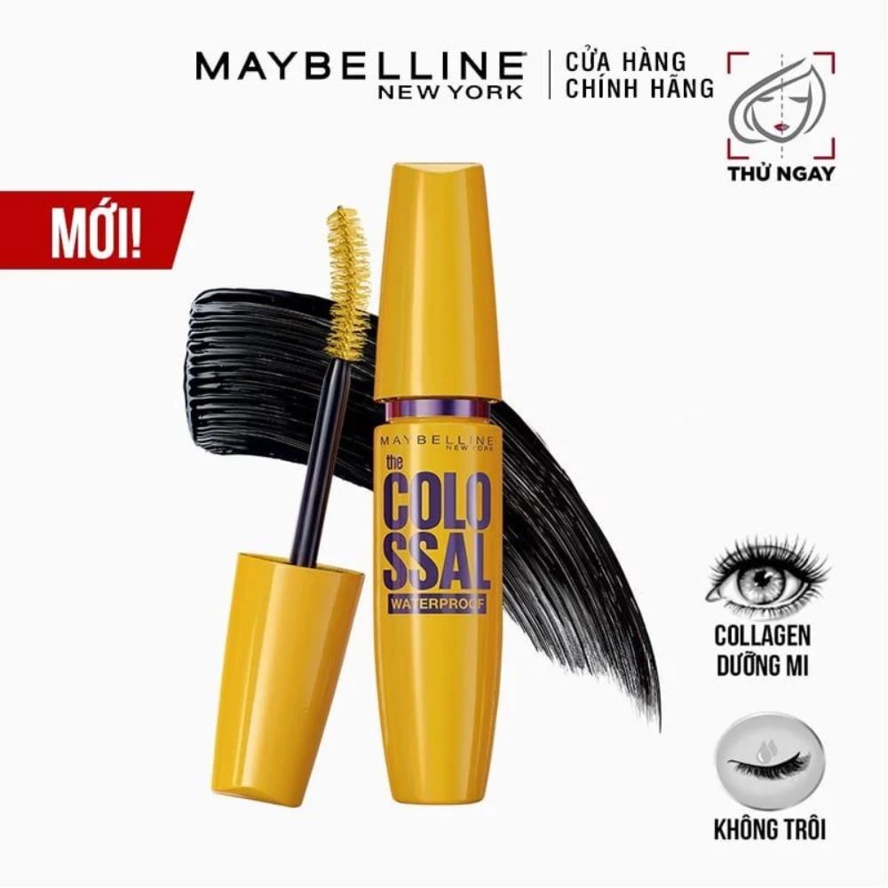 Thegioiskinfood.com - 66.2 Thiết kế, bao bì Mascara Maybelline The Colossal Volume Waterproof Vàng