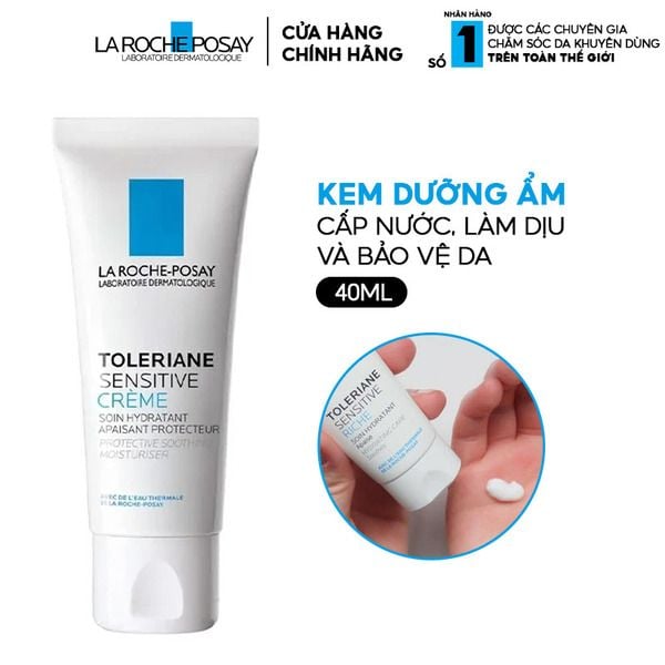 Tuýp kem dưỡng ẩm La Roche-Posay Toleriane Sensitive Crème 40ml, cận cảnh kết cấu kem trên tay.