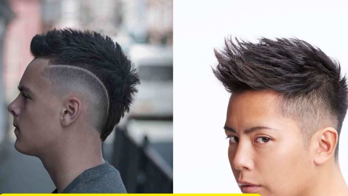 Hai người với kiểu tóc undercut, một người nhìn nghiêng và một người nhìn thẳng, tóc dựng lên phía trên.