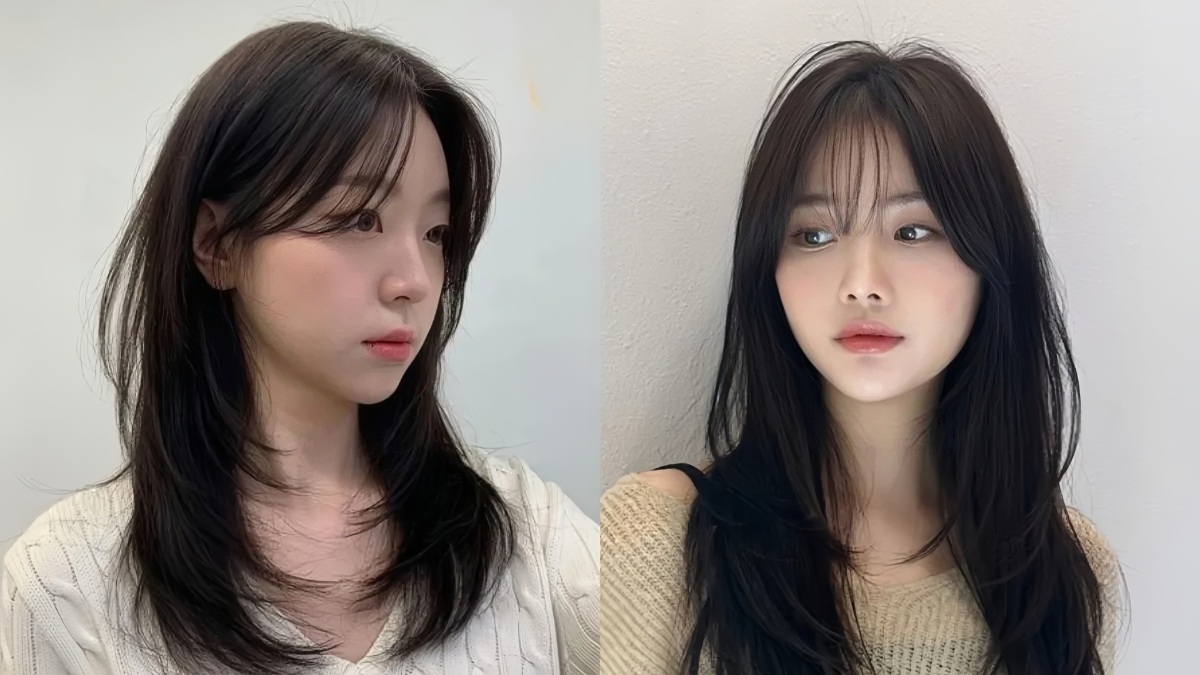 Hai người với tóc dài đen, tạo kiểu khác nhau, trong khung cảnh ánh sáng tự nhiên và nền trắng.