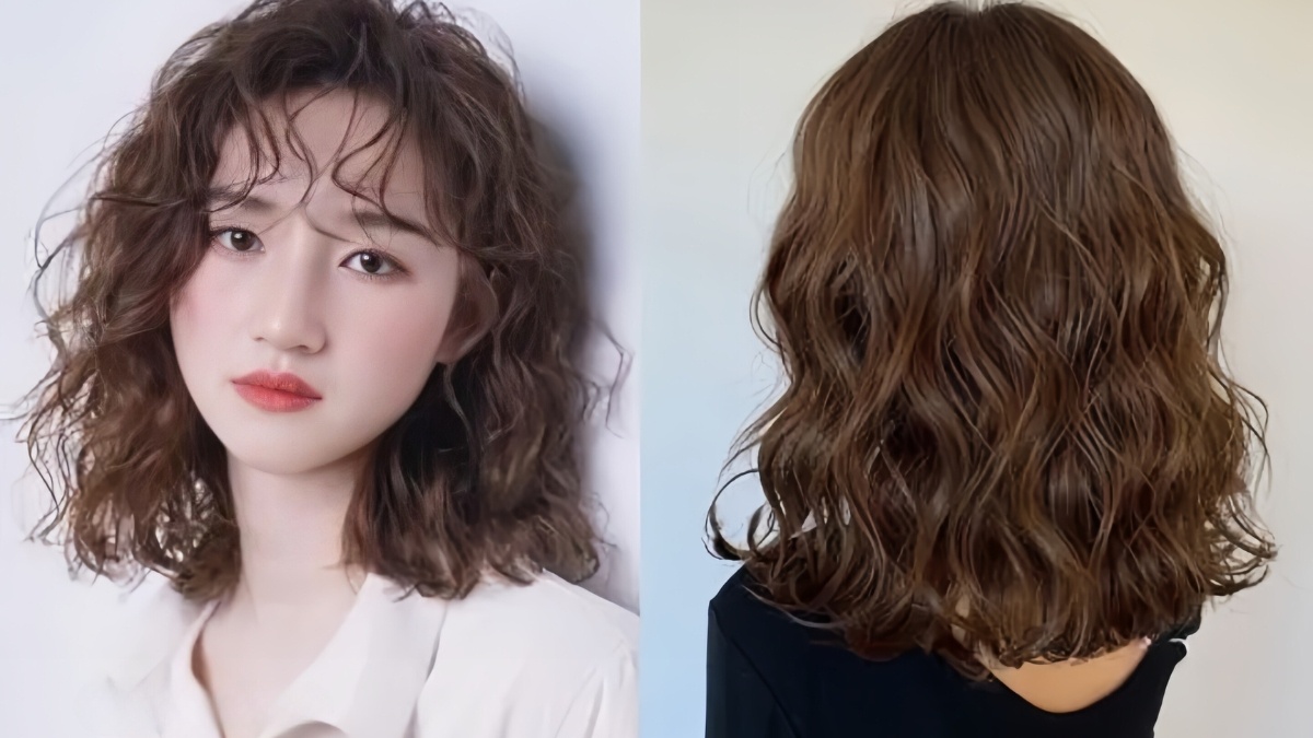 Hình ảnh ghép: Bên trái là người có tóc xoăn ngắn nâu, bên phải là mặt sau của kiểu tóc tương tự.