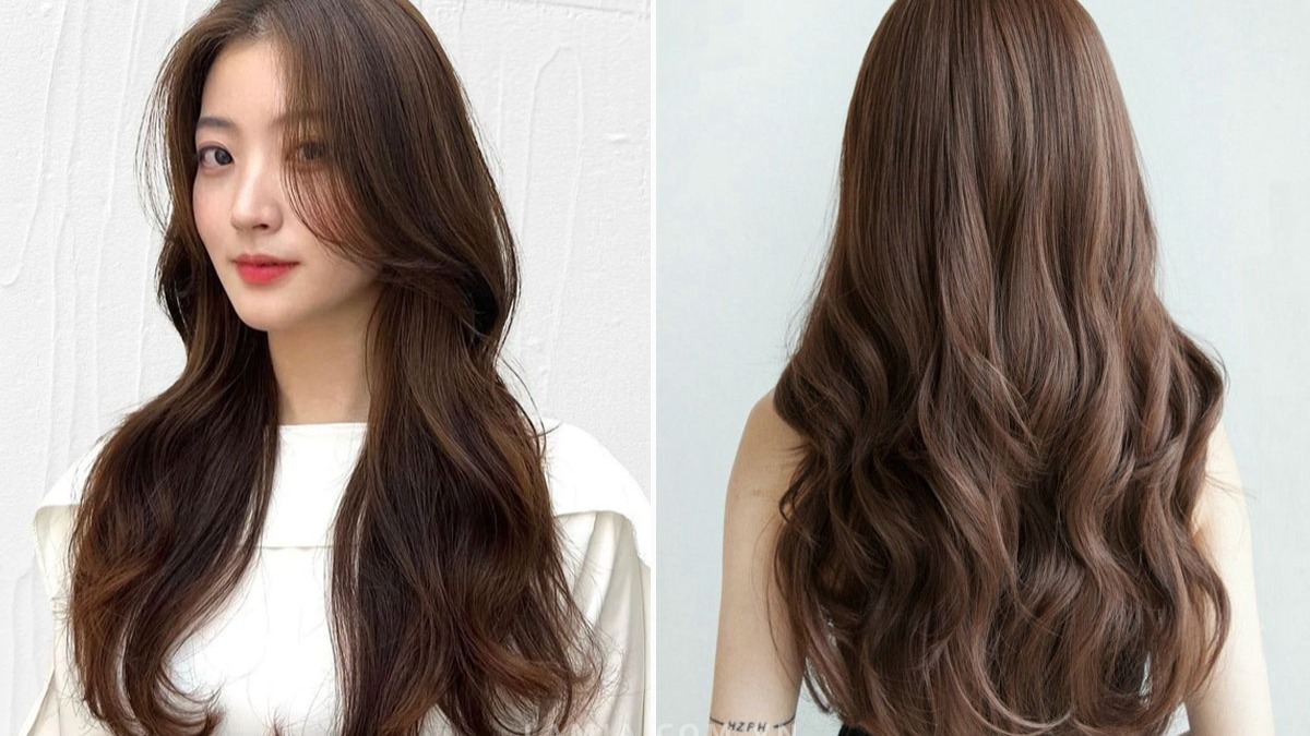 kieu-toc-di-choi-tet-5 Người có mái tóc dài, màu nâu, xoăn nhẹ; một bên nhìn từ phía trước, bên kia từ phía sau.