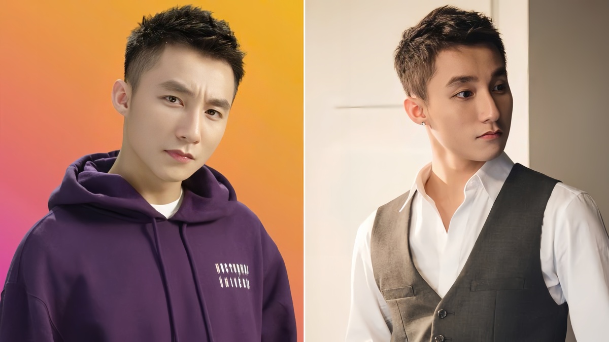 Hai người đàn ông trẻ, một mặc áo hoodie tím, một mặc sơ mi trắng và vest, nhìn nghiêng trong hai bức ảnh.
