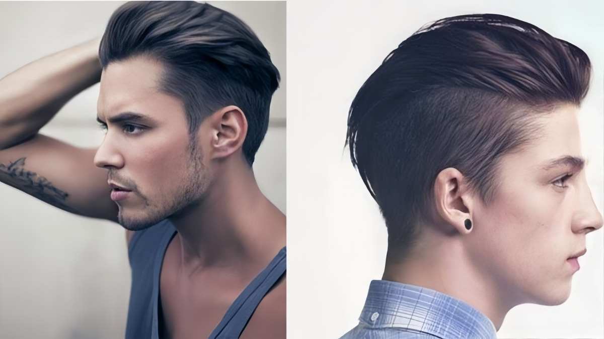 Hai người có kiểu tóc undercut, nhìn nghiêng. Một người mặc áo ba lỗ, người kia mặc áo sơ mi kẻ sọc.