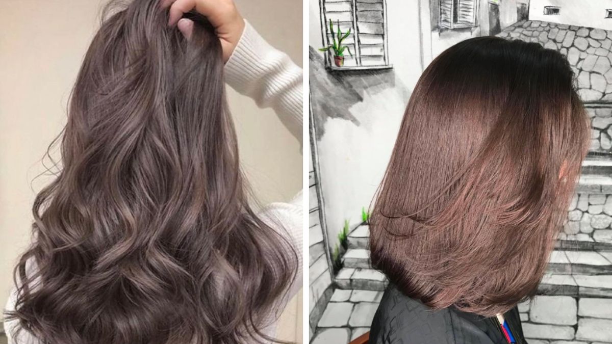 mau-nau-khoi-2 Bên trái: Tóc dài, gợn sóng màu nâu. Bên phải: Tóc ngắn, thẳng màu nâu. Cả hai kiểu đều có ánh sáng tự nhiên.