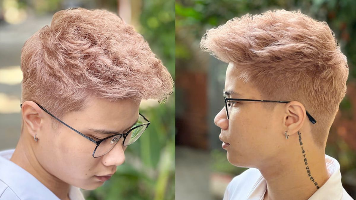mau-nau-lanh-nam-13 Người đeo kính với kiểu tóc ngắn, nhuộm màu sáng, có hình xăm chữ ở phía sau gáy.