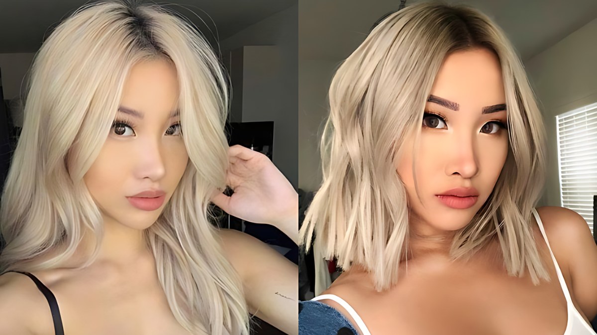 Người phụ nữ tóc vàng dài bên trái và tóc ngắn bên phải, cả hai đều trong nhà, ánh sáng tự nhiên.