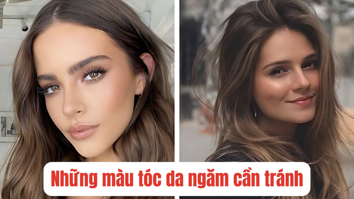 Hai người phụ nữ với mái tóc màu nâu, tiêu đề: "Những màu tóc da ngăm cần tránh".