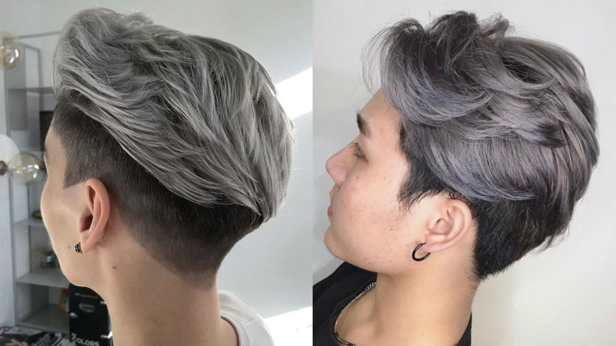 mau-xam-khoi-4 Hai bức ảnh chụp kiểu tóc ngắn bạc với phần tóc hai bên được cắt gọn, nhìn từ góc nghiêng.