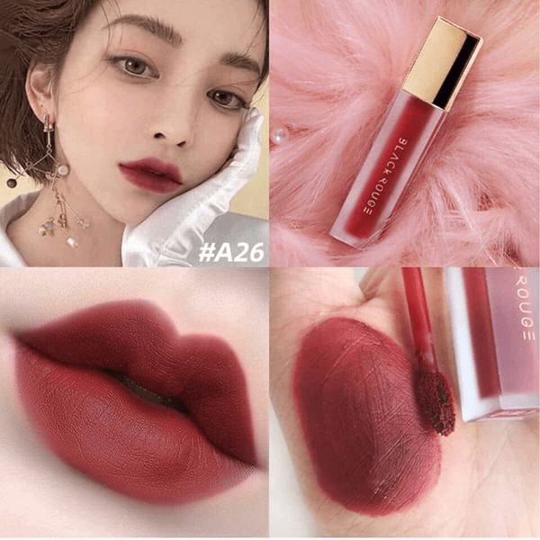 Hình ảnh son môi màu đỏ, bao gồm người mẫu trang điểm và các góc chụp chi tiết của sản phẩm son.