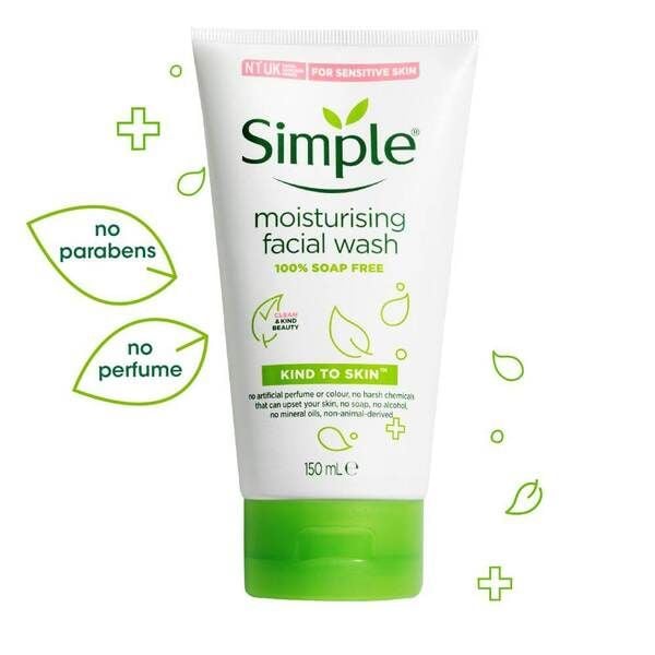 Sữa rửa mặt dưỡng ẩm Simple, không xà phòng, không paraben, không hương liệu, dành cho da nhạy cảm, dung tích 150ml.