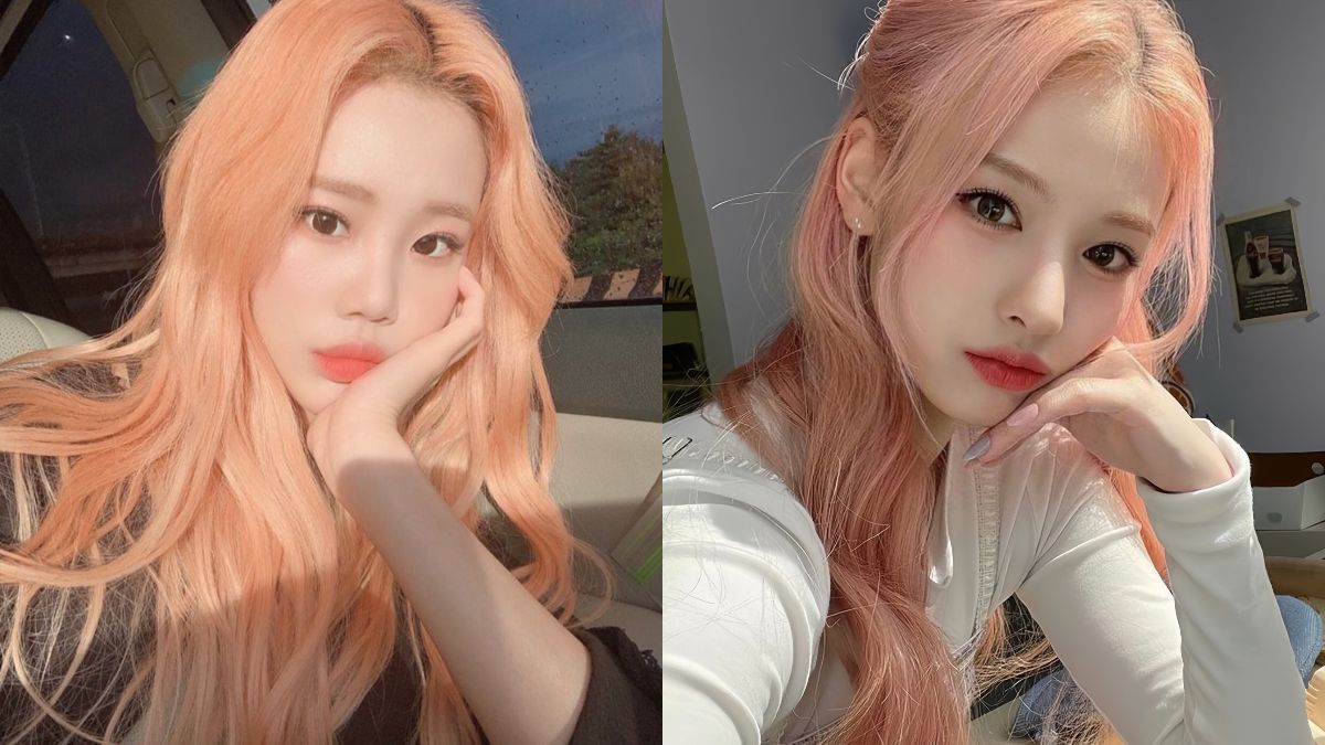 Người với m&aacute;i t&oacute;c d&agrave;i m&agrave;u hồng đ&agrave;o, đang chụp ảnh tự sướng trong hai bối cảnh kh&aacute;c nhau.