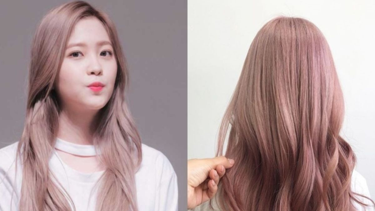 nau-caramel-9 Người với mái tóc dài màu hồng nhạt, hình ảnh bên trái là chính diện, bên phải là phía sau.