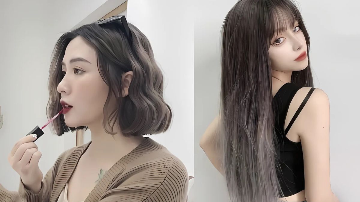 nau-den-6 Một người đang thoa son môi; người khác quay lưng, tóc dài nhuộm màu xám, mặc áo đen.