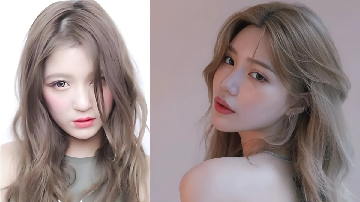 nau-kiwi-8 Hai bức ảnh chân dung của một người với mái tóc dài, màu sắc nhẹ nhàng và trang điểm tinh tế.