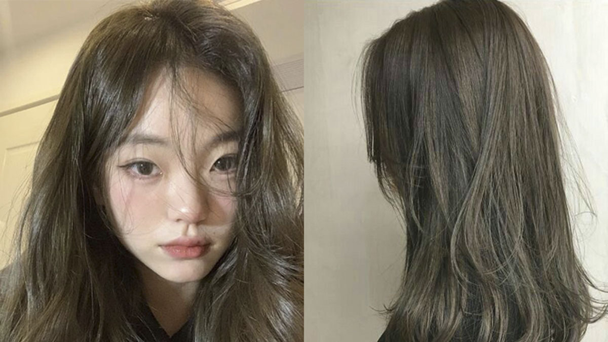 Người mẫu tóc dài màu nâu, một ảnh nhìn từ phía trước, một ảnh nhìn từ phía sau.