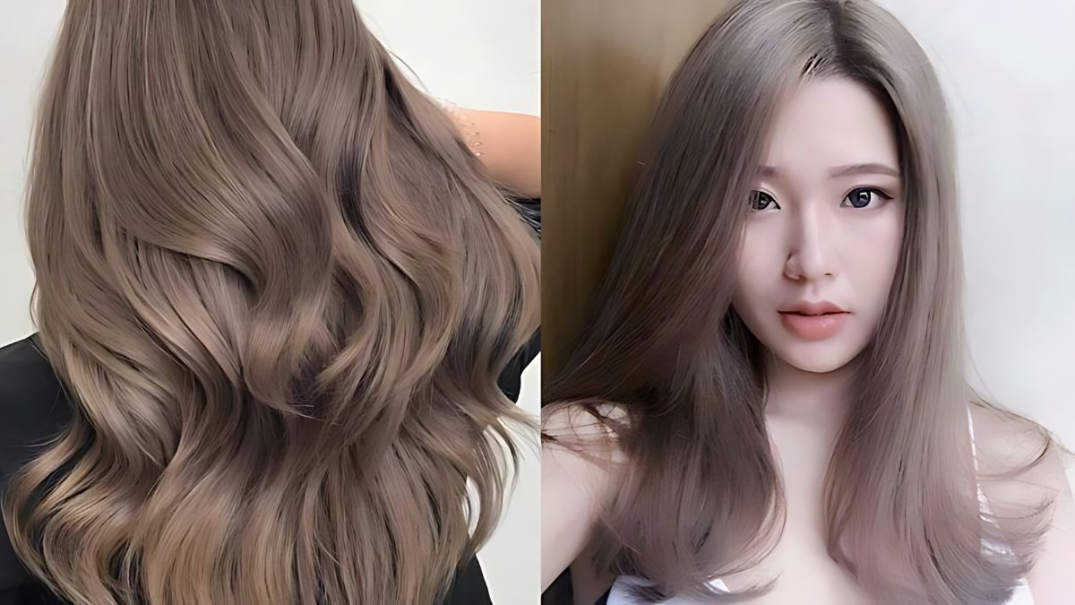 Hai bức ảnh: một bức hình chụp tóc xoăn dài màu nâu từ phía sau, và một bức chân dung người có tóc thẳng màu nâu.