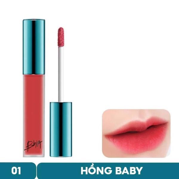 Son kem màu hồng baby với cọ thoa và hình minh họa màu trên môi.