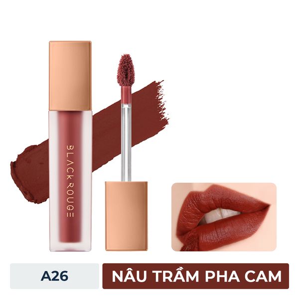 Son kem màu nâu trầm pha cam, kèm hình ảnh môi sử dụng màu son tương ứng.