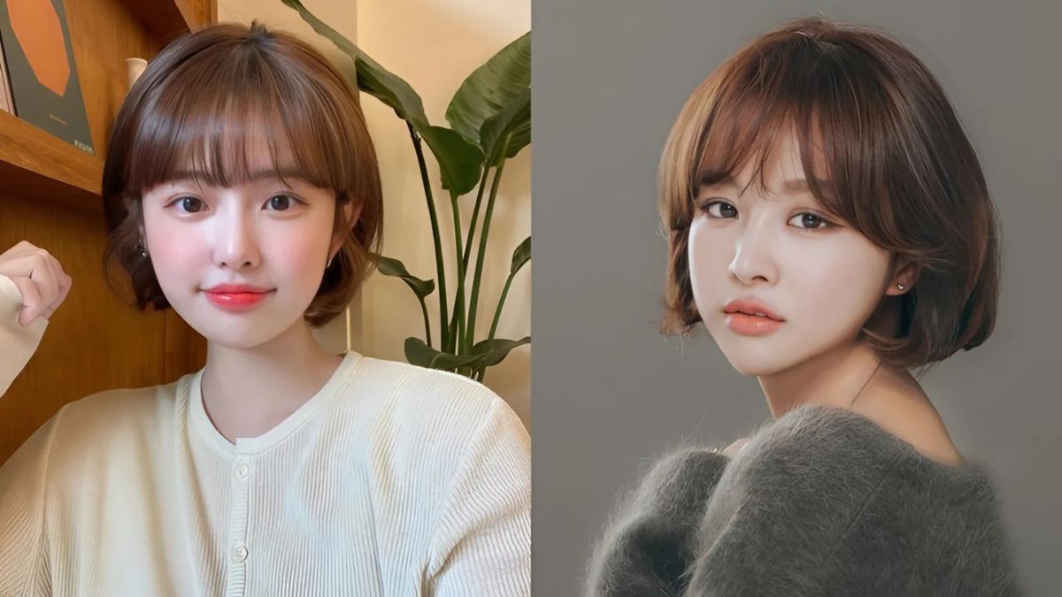 toc-day-nen-de-kieu-gi-6 Hai người với kiểu tóc ngắn, một người mặc áo sáng màu, người kia mặc áo tối màu, nền có cây xanh.