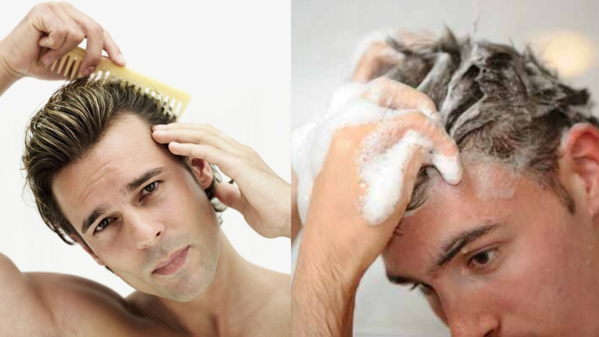 toc-gay-nhon-11 Bên trái: người chải tóc bằng lược. Bên phải: người đang gội đầu với bọt xà phòng.