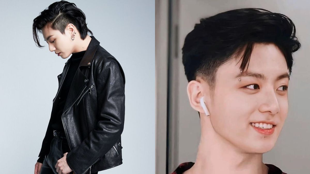 Người mặc áo khoác da và người đeo tai nghe không dây, tóc ngắn.