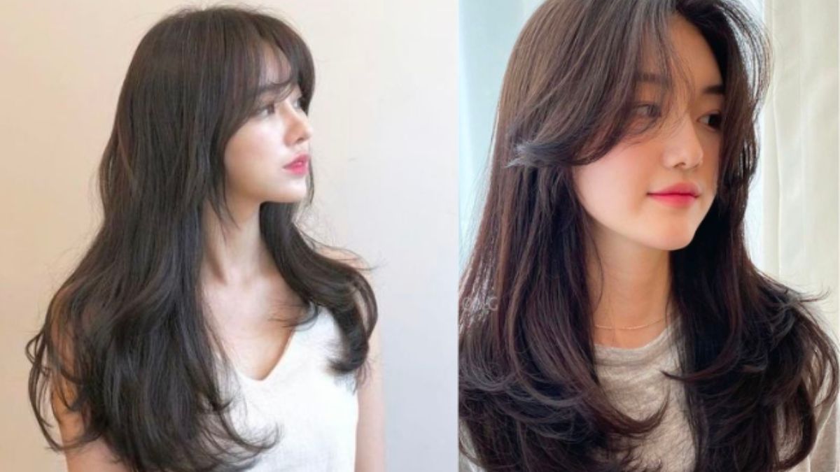 Hai người với tóc dài màu nâu sẫm, tạo kiểu lượn sóng nhẹ, nhìn nghiêng, mặc áo đơn giản.