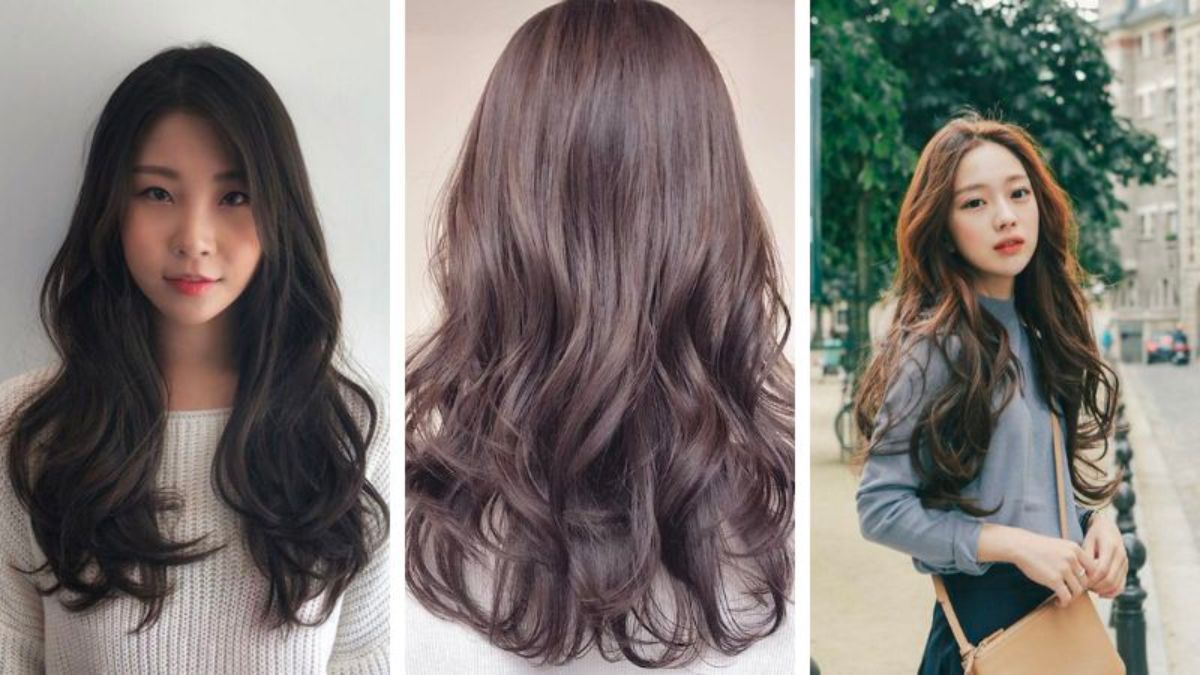 Ba kiểu tóc dài uốn gợn sóng, với các góc nhìn khác nhau, trên nền cảnh khác nhau.