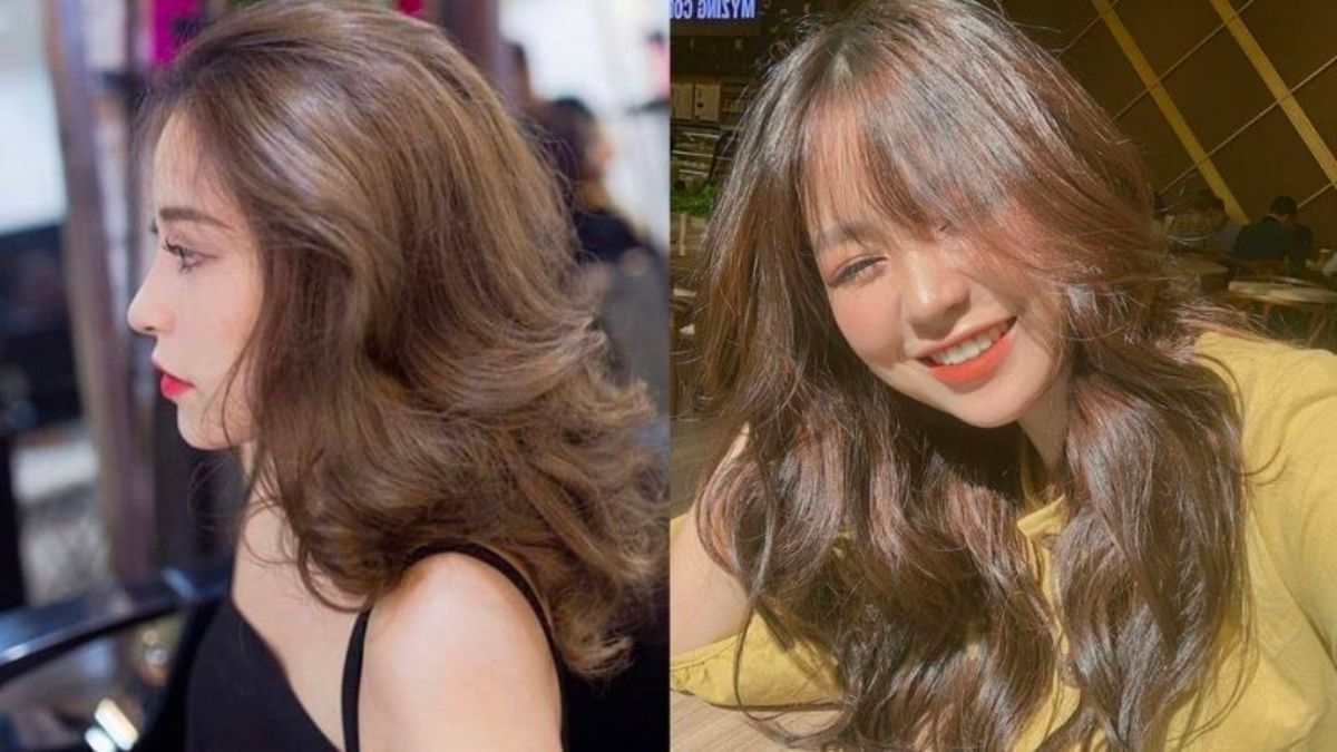 Hai hình ảnh của một người phụ nữ với kiểu tóc xoăn và nụ cười tươi sáng dưới ánh sáng tự nhiên.