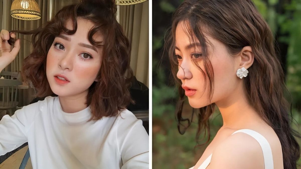 Hình ảnh hai người phụ nữ với kiểu tóc và trang phục khác nhau, một trong nhà, một ngoài trời.