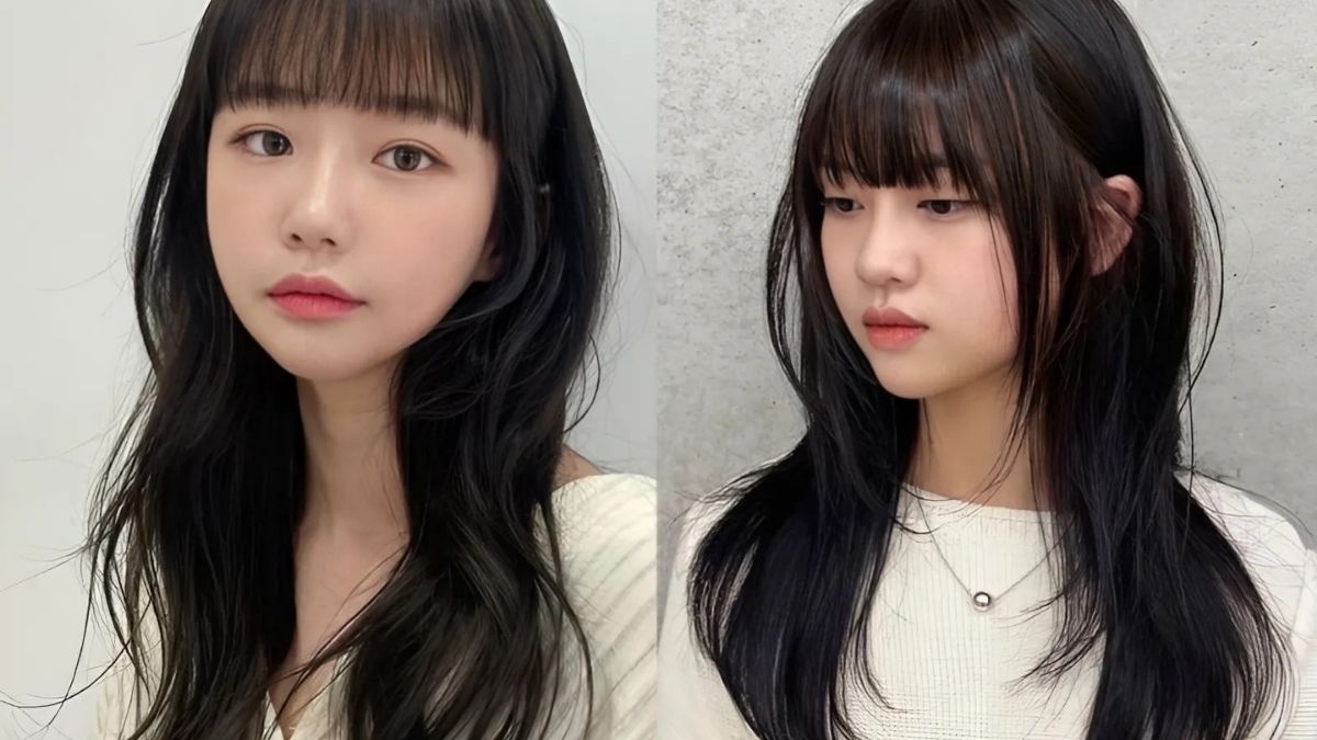toc-mai-cho-nguoi-mat-tron-17 Hai người có mái tóc dài đen, mặc áo trắng, nhìn về phía trước và bên cạnh trong bức ảnh ghép đôi.