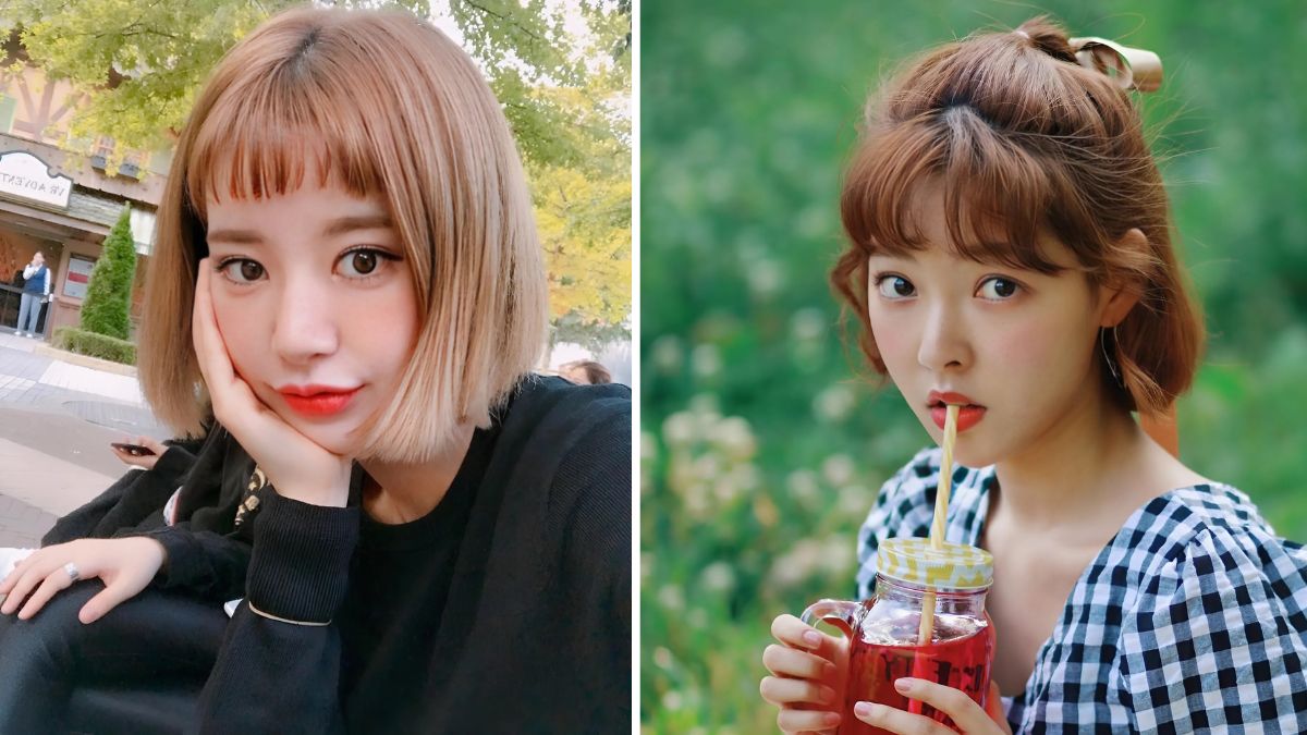 Hình ảnh hai người với kiểu tóc ngắn khác nhau; một người đang cầm ly nước uống bằng ống hút.