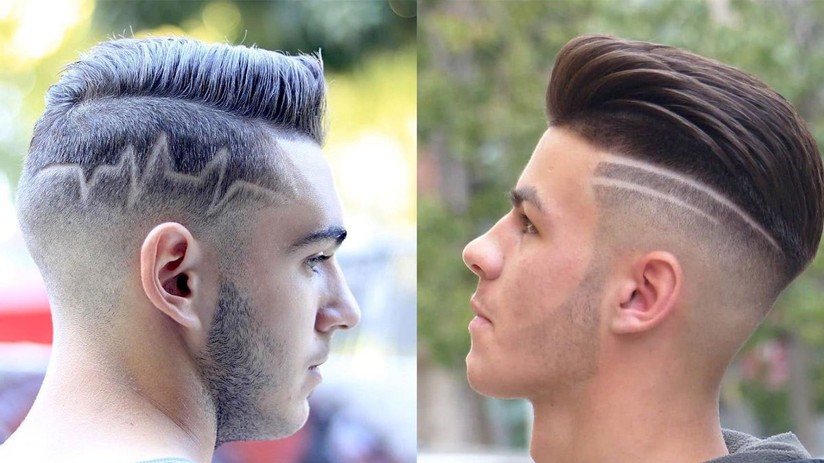 Hai người với kiểu tóc undercut, một bên có họa tiết zigzag, bên kia có ba đường cạo song song.