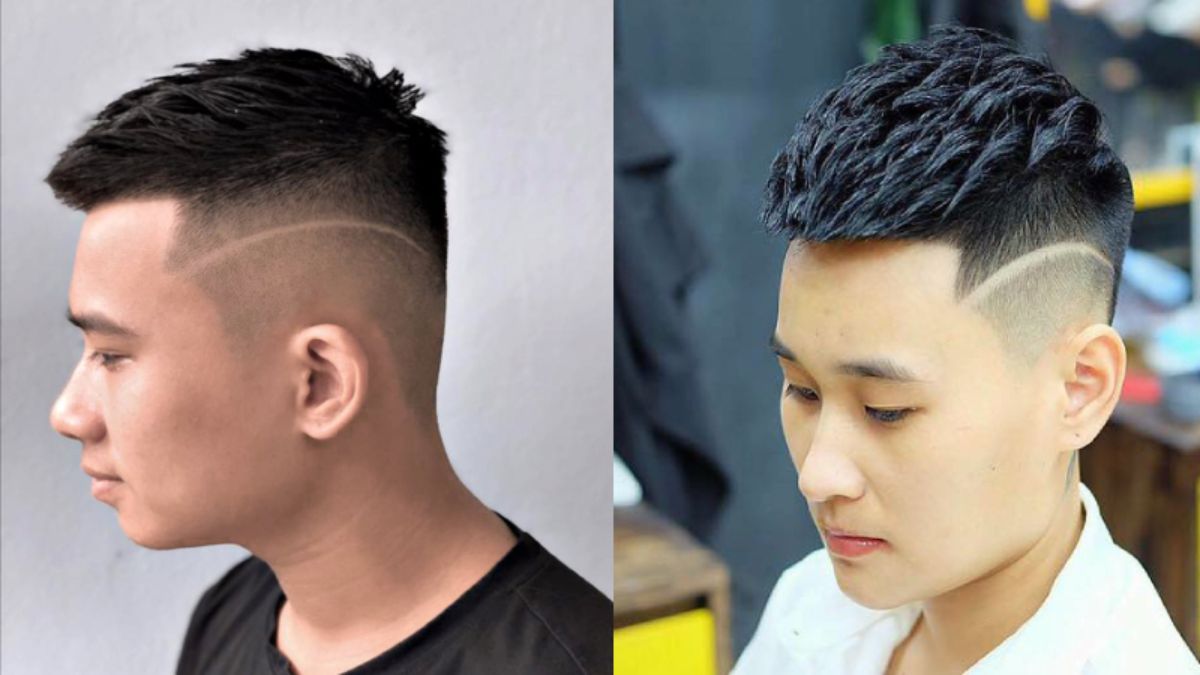 Hai người với kiểu tóc undercut, mỗi người có một đường cạo chéo ở bên đầu, nhìn từ góc nghiêng.